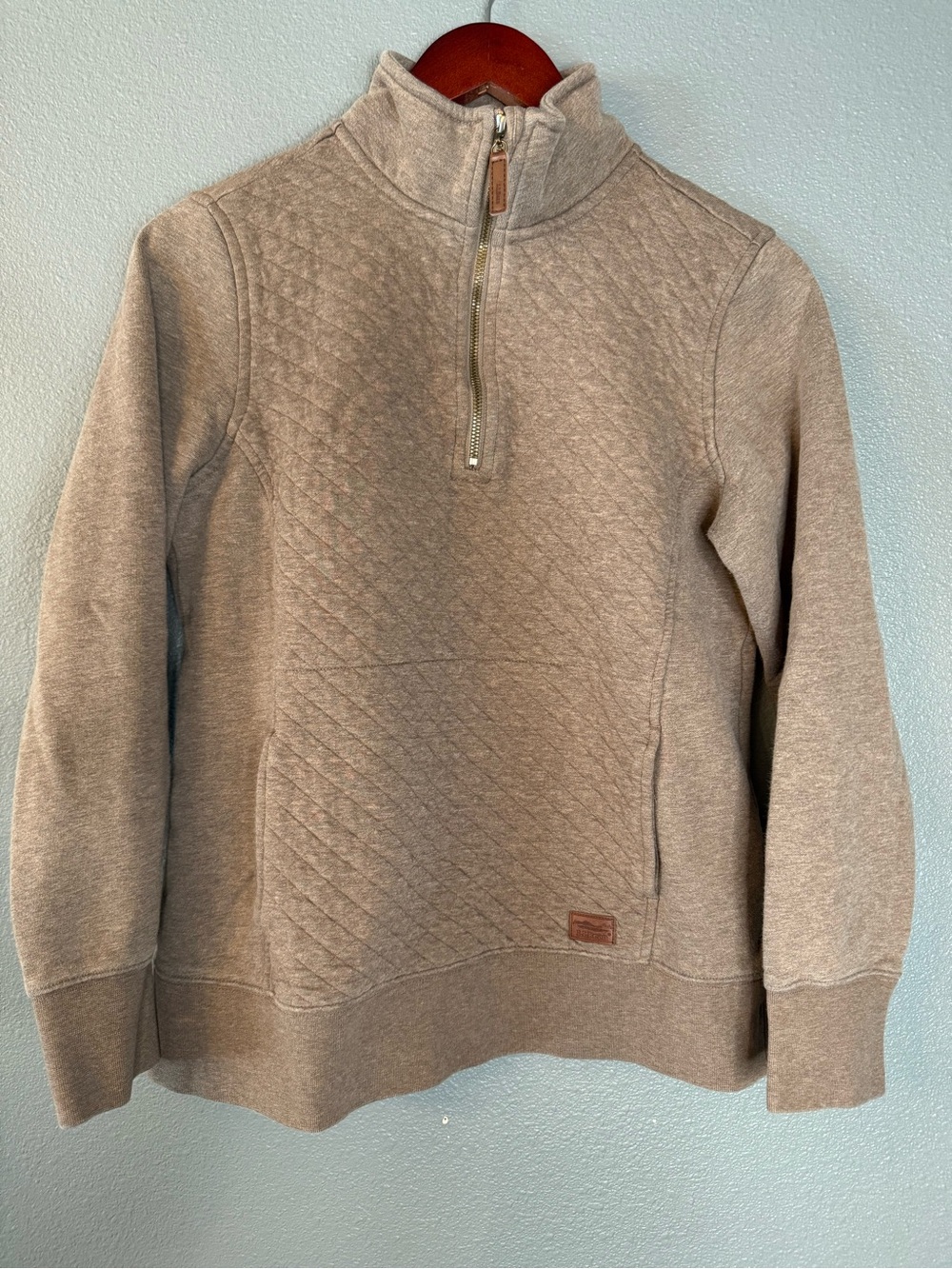 L.L.Bean Women’s Small Quilted Quarter Zip Pullover Sweatshirt Heather Taupe